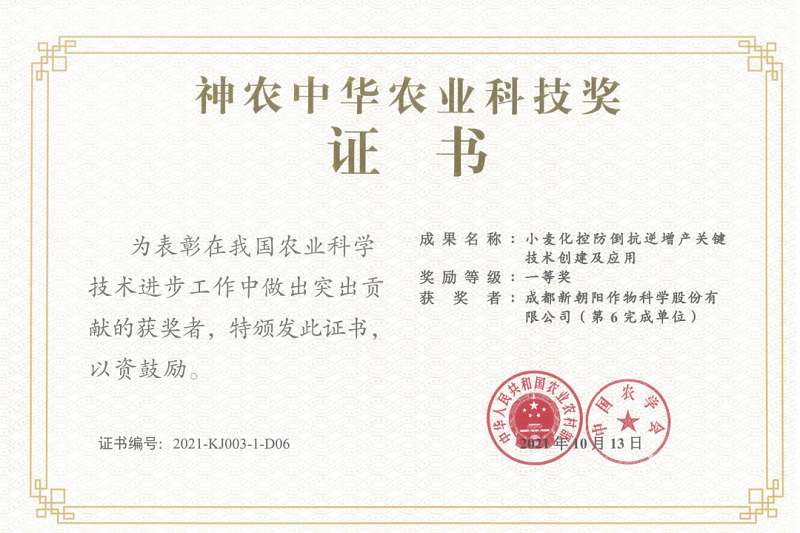 再獲肯定！新朝陽榮獲神農中華農業科技獎一等獎